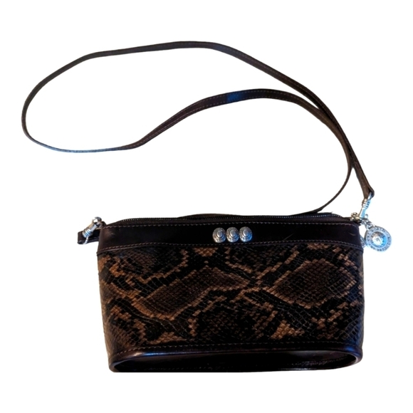 Brighton Handbags - Brighton One World black leather snake embossed crossbody EUC